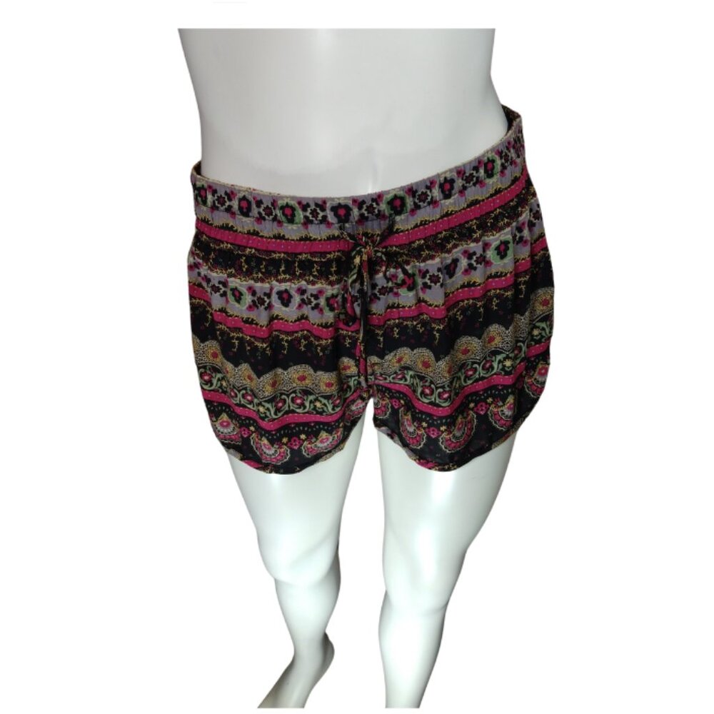 Women Purple Flower Pattern Shorts